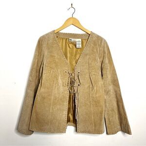 Faded Glory Tan Suede Lace-Up Leather Jacket
